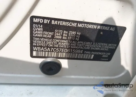 2014 BMW 528I xDrive z USA, uszkodzony, nr VIN WBA5A7C57ED615984